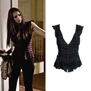 Plaid Pintuck Corset Blouse As Seen On Elena Gilbert The Vampire Diaires